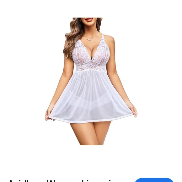 Avidlove White V-Neck Lace Mesh Teddy BabyDoll Open Back w/ Panty Lingerie NWT - Picture 12 of 13